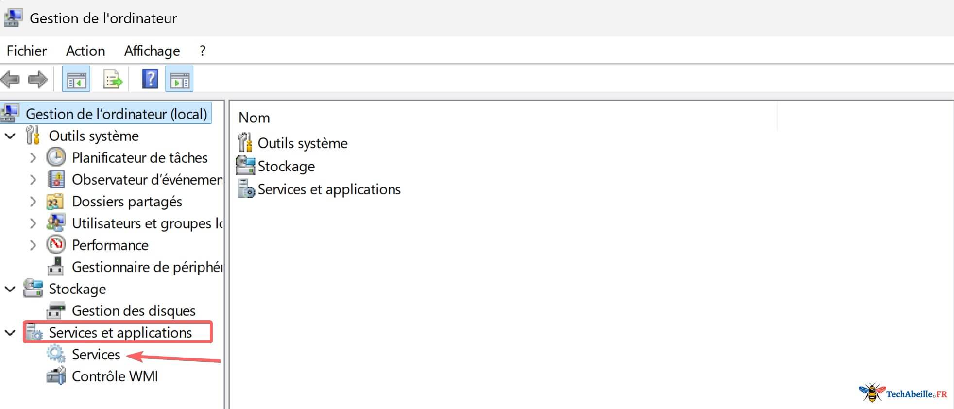 services dans gestion de l ordinateur