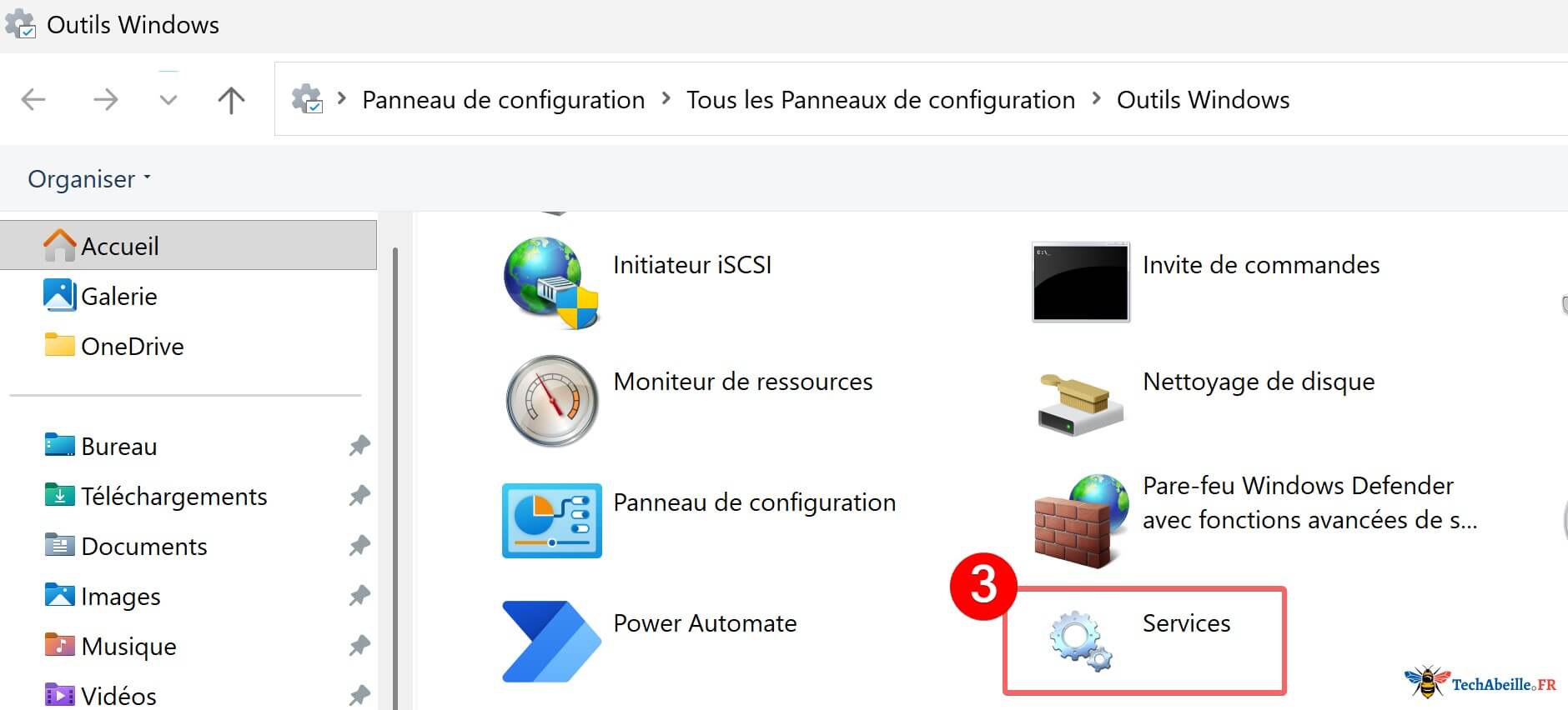 services dans outils windows