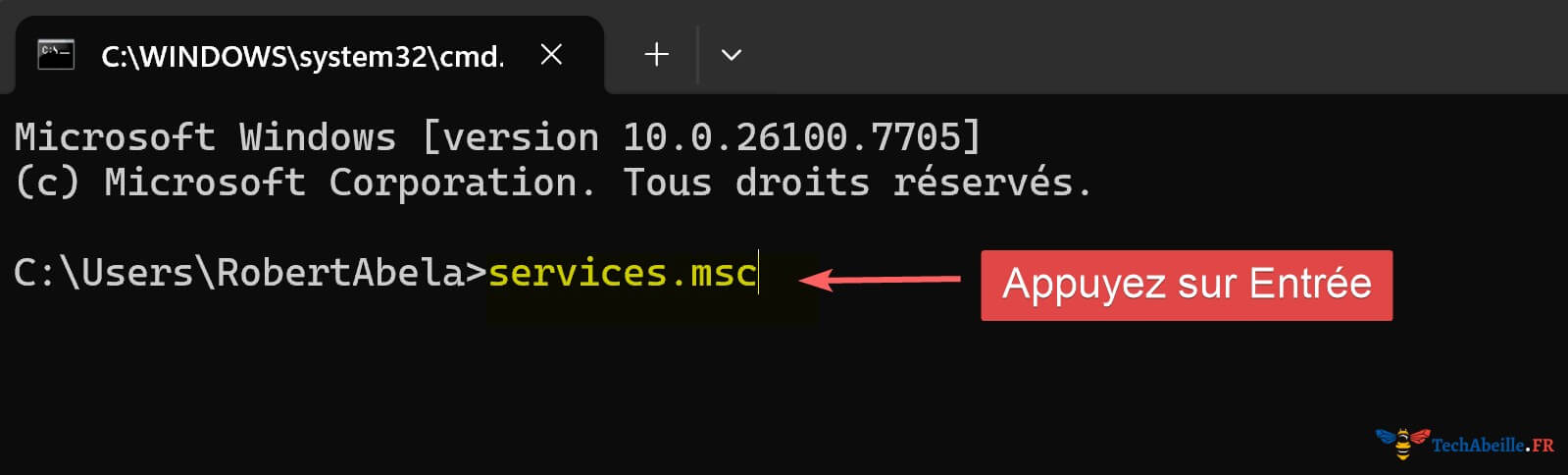 services msc dans command prompt