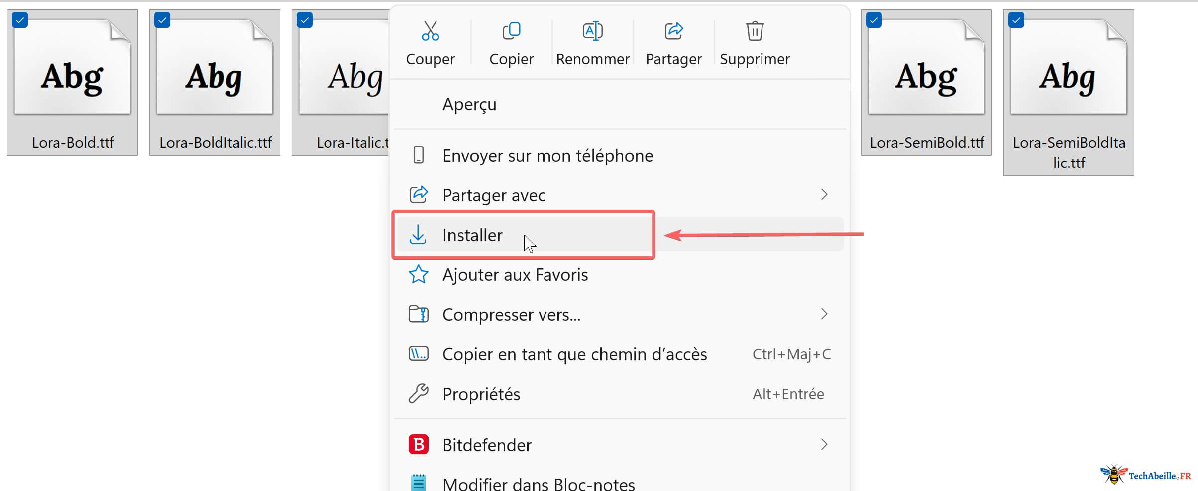 Faire un clic droit sur les polices selectionnees pour les installer Permet dinstaller plusieurs polices en une seule fois