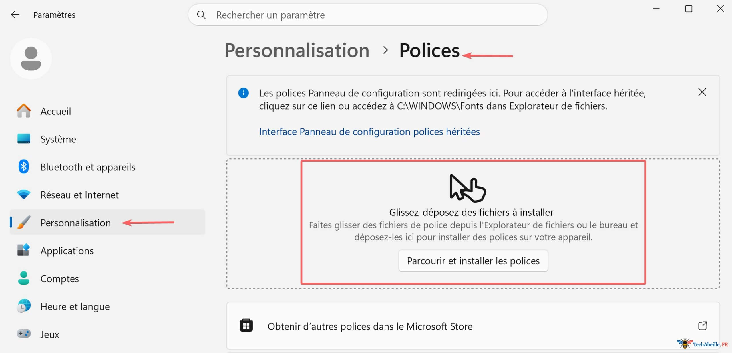 Glisser deposer les polices pour les installer dans les parametres de personnalisation des polices