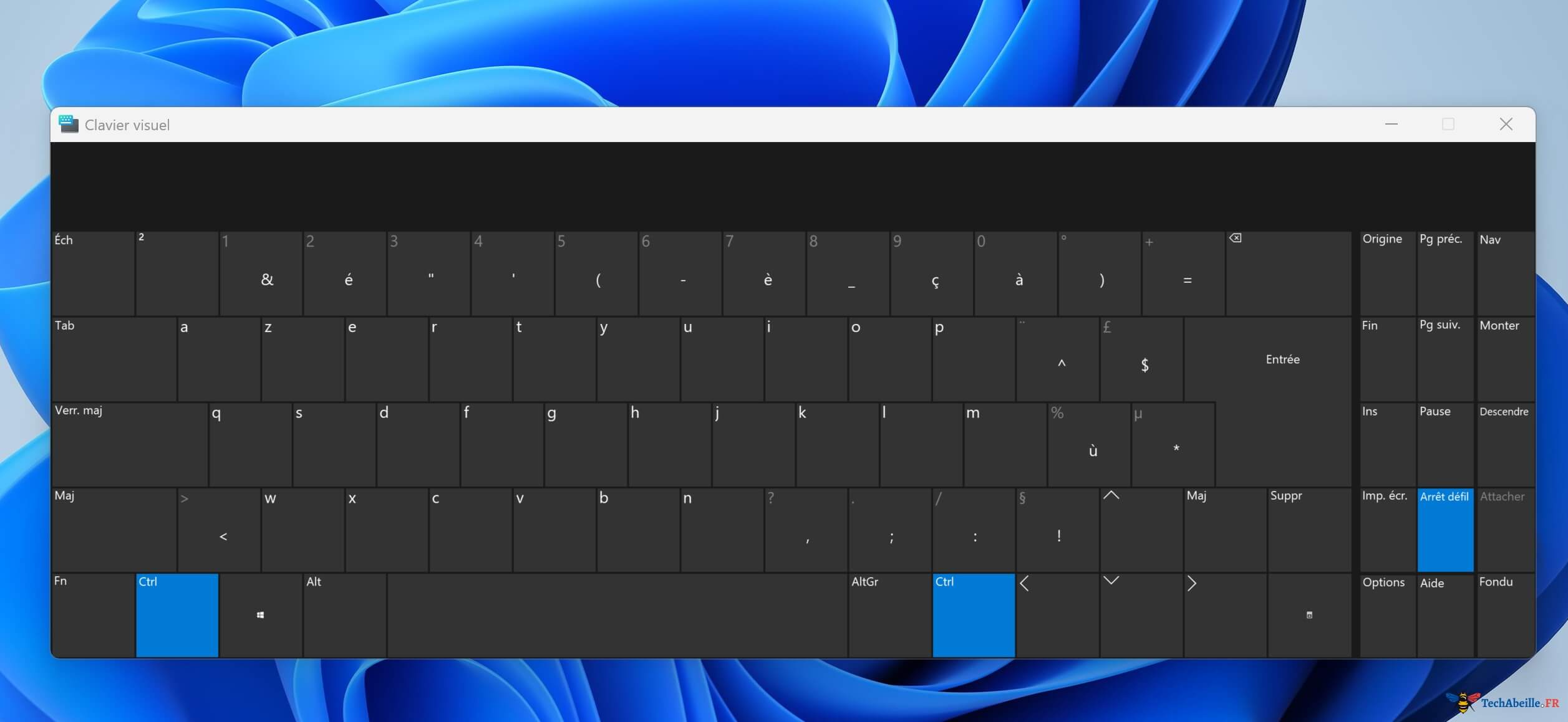 Le Clavier visuel ouvert sur le bureau