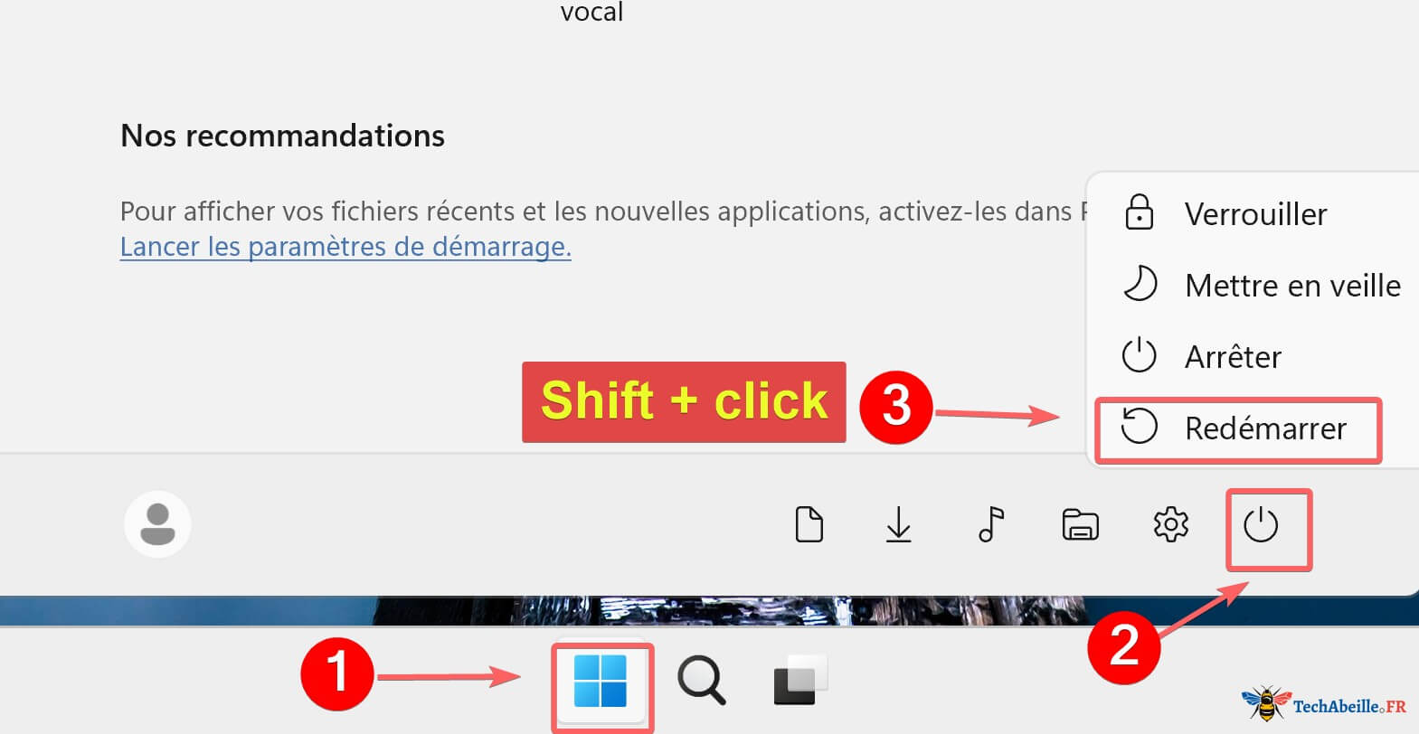 Maintenir Shift et cliquer sur Redemarrer