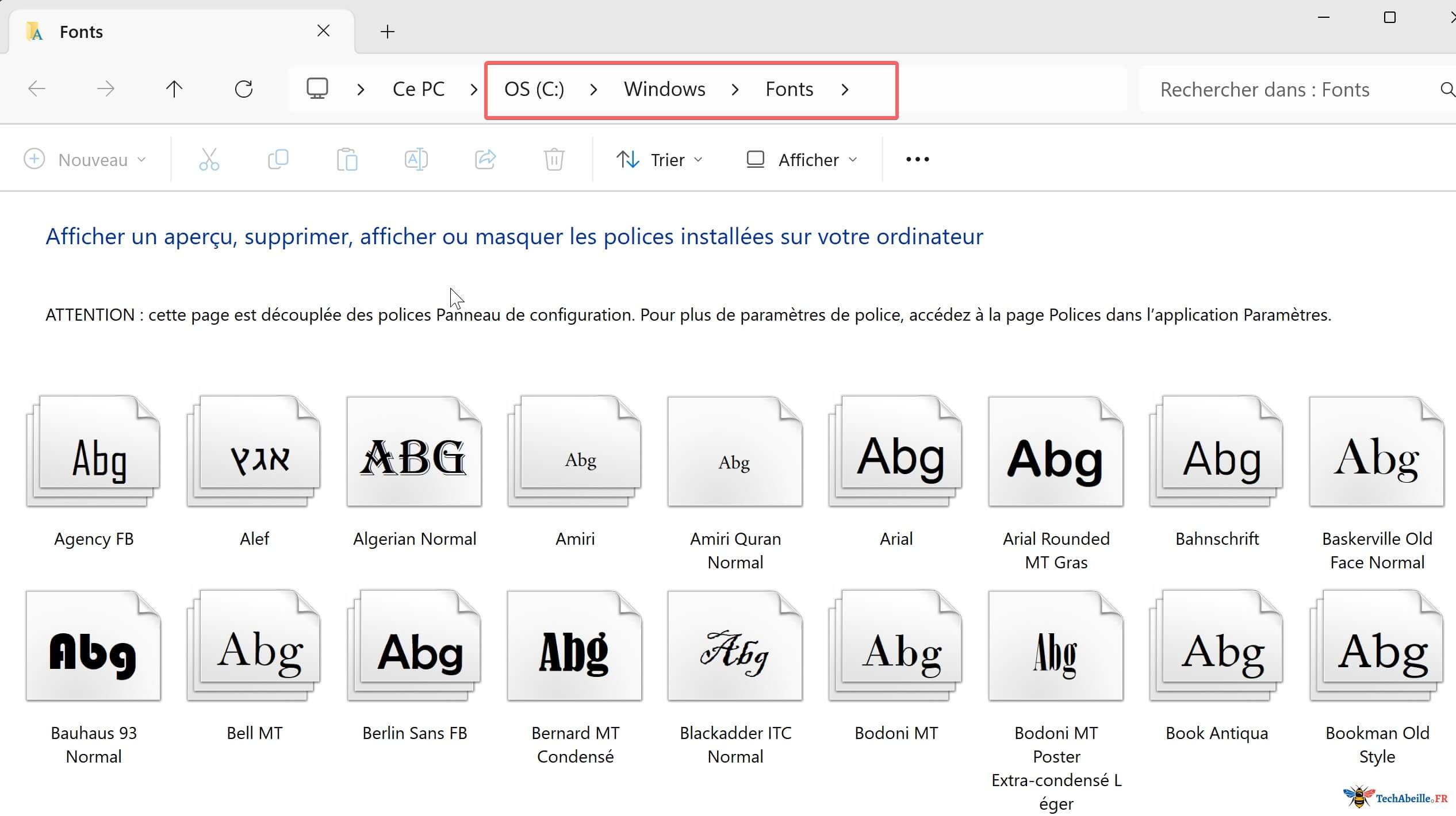 Polices situees dans le dossier fonts
