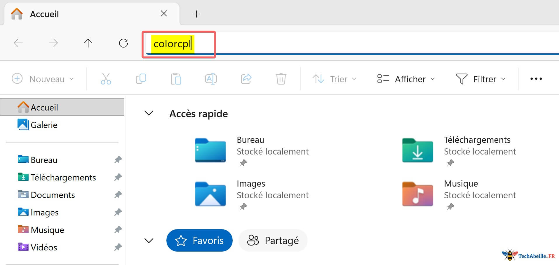 Saisie de colorcpl dans la barre d adresse de l Explorateur de fichiers