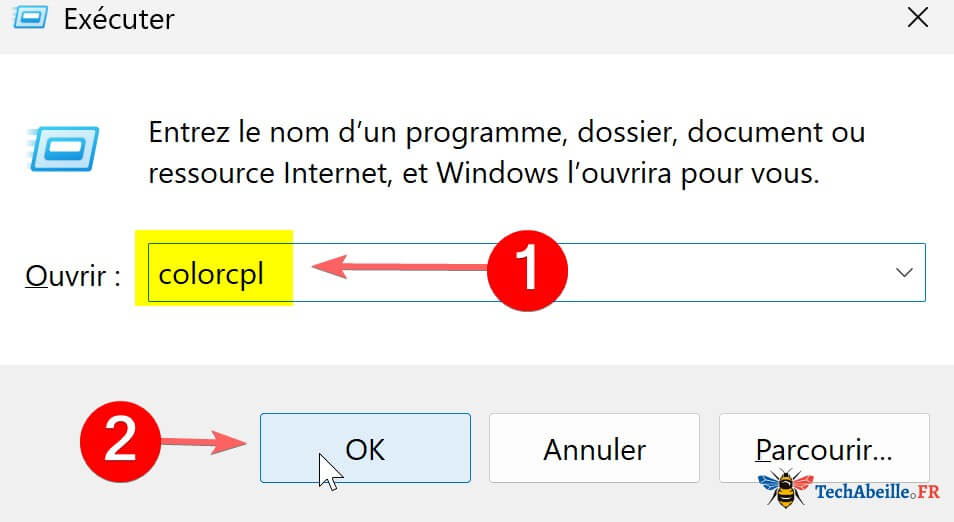 Saisie de colorcpl dans la fenetre Executer