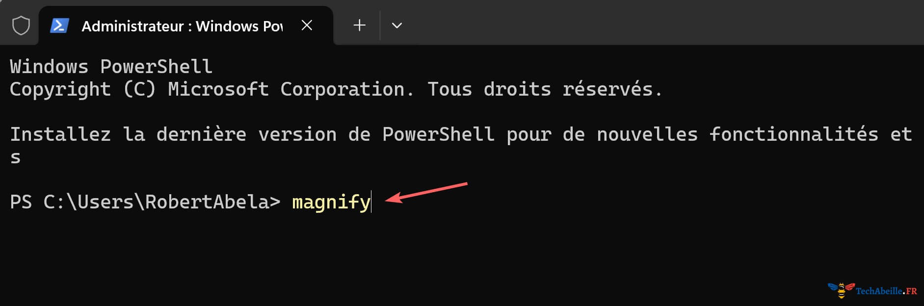 Taper la commande magnify dans PowerShell pour ouvrir la Loupe