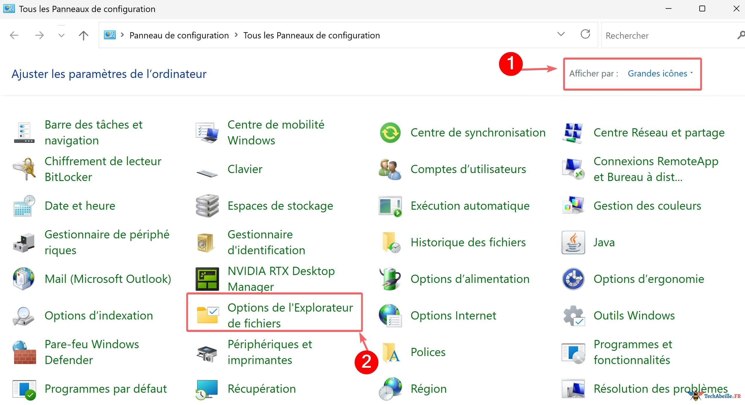 Trouver et cliquer sur Options de l Explorateur de fichiers dans le Panneau de configuration