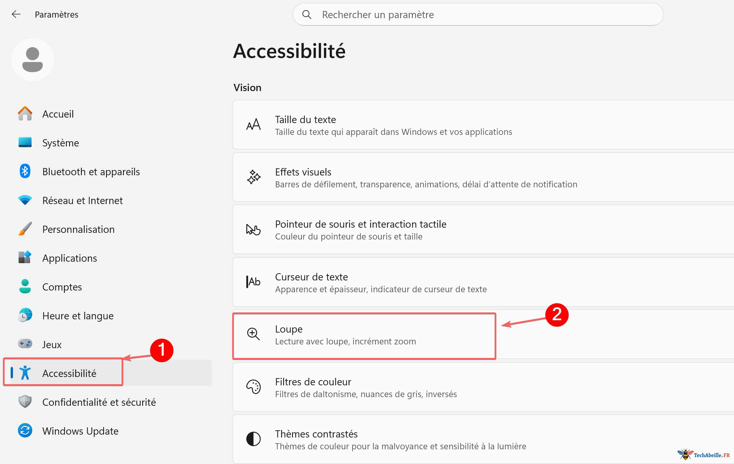 Trouver l option Loupe dans les parametres d Accessibilite
