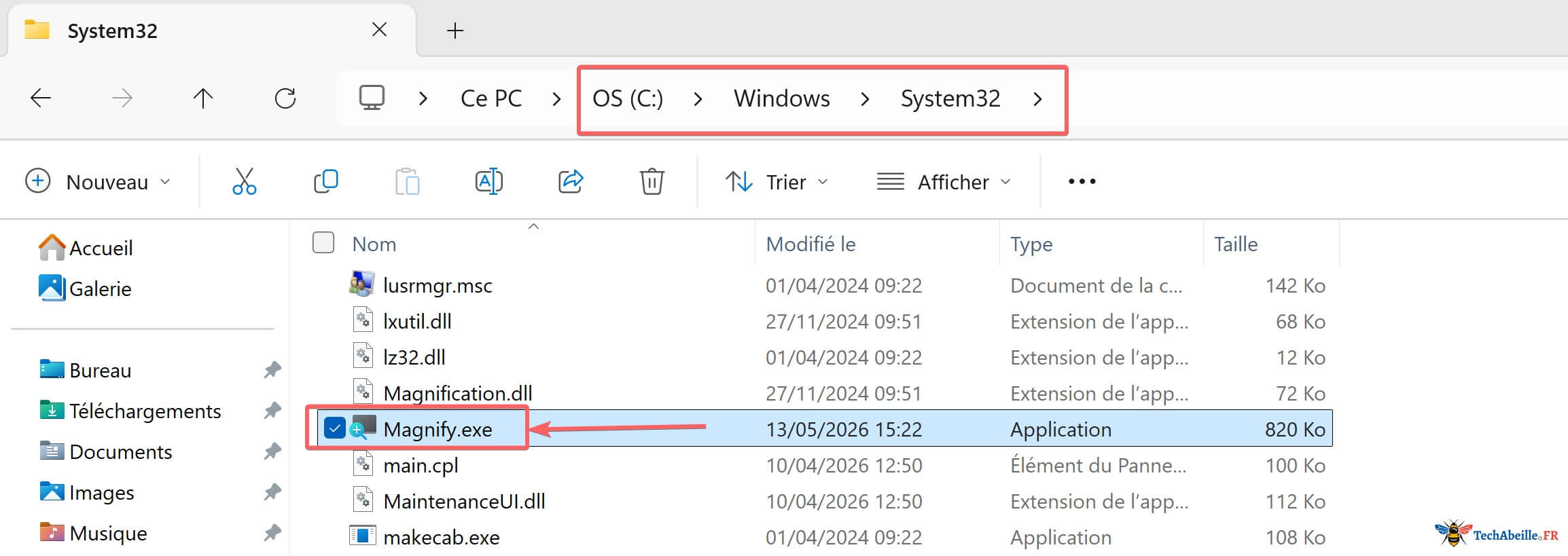 Trouver le fichier executable de la Loupe dans lExplorateur de fichiers