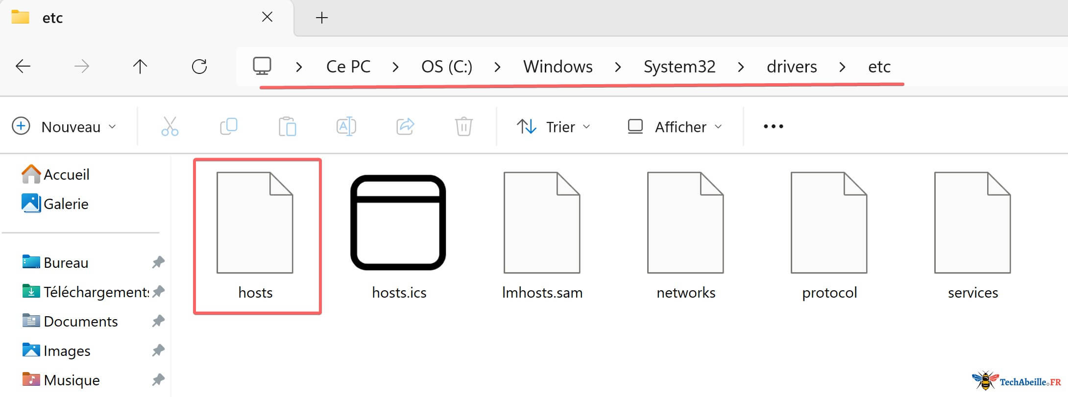 hosts dans Windows système emplacement