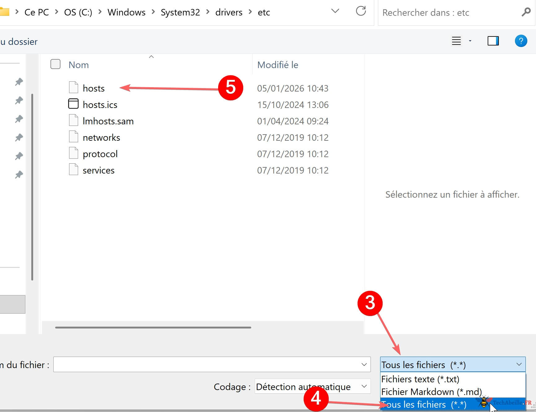 sélectionner tous les types pour afficher fichier hosts
